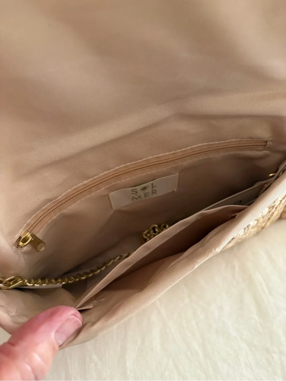 Natural Woven Straw Clutch with Gold Chain